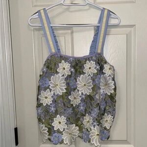 NWT Current Air Lavender Floral Lace Tank with Yellow-Trim Straps